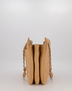 Chanel Beige Quilted In-The-Business Lambskin Flap Bag with Silver Hardware