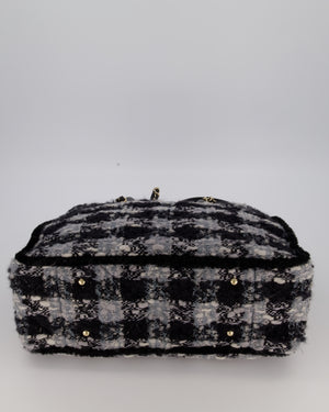 Chanel 25N Grey and Black Tweed Shopping Totte Bag With Champagne Hardware and Leather Handle