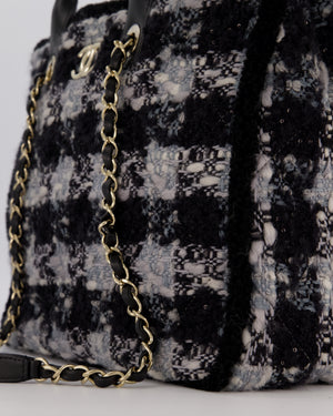 Chanel 25N Grey and Black Tweed Shopping Totte Bag With Champagne Hardware and Leather Handle
