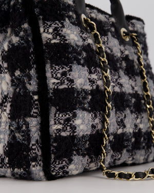 Chanel 25N Grey and Black Tweed Shopping Totte Bag With Champagne Hardware and Leather Handle
