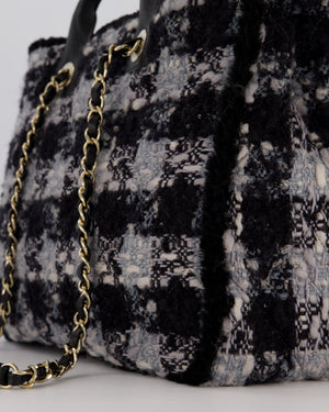 Chanel 25N Grey and Black Tweed Shopping Totte Bag With Champagne Hardware and Leather Handle