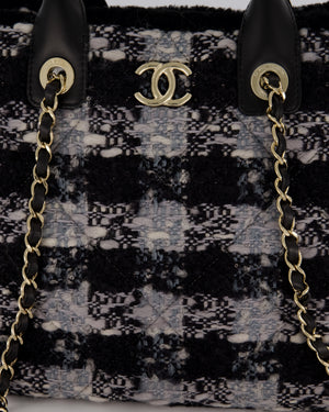 Chanel 25N Grey and Black Tweed Shopping Totte Bag With Champagne Hardware and Leather Handle