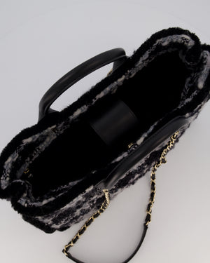Chanel 25N Grey and Black Tweed Shopping Totte Bag With Champagne Hardware and Leather Handle