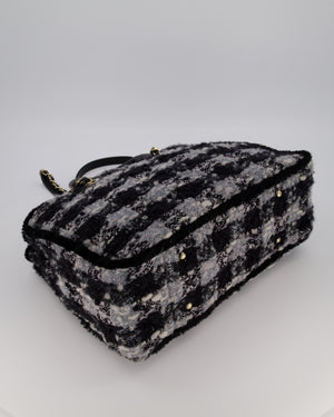Chanel 25N Grey and Black Tweed Shopping Totte Bag With Champagne Hardware and Leather Handle