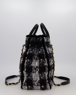 Chanel 25N Grey and Black Tweed Shopping Totte Bag With Champagne Hardware and Leather Handle