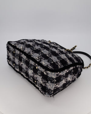 Chanel 25N Grey and Black Tweed Shopping Totte Bag With Champagne Hardware and Leather Handle