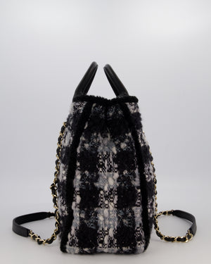 Chanel 25N Grey and Black Tweed Shopping Totte Bag With Champagne Hardware and Leather Handle
