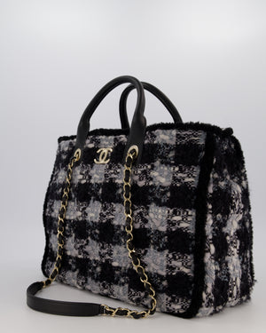 Chanel 25N Grey and Black Tweed Shopping Totte Bag With Champagne Hardware and Leather Handle