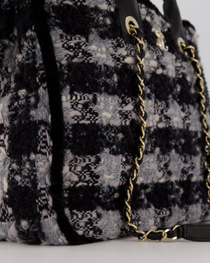 Chanel 25N Grey and Black Tweed Shopping Totte Bag With Champagne Hardware and Leather Handle