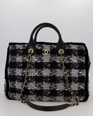Chanel 25N Grey and Black Tweed Shopping Totte Bag With Champagne Hardware and Leather Handle