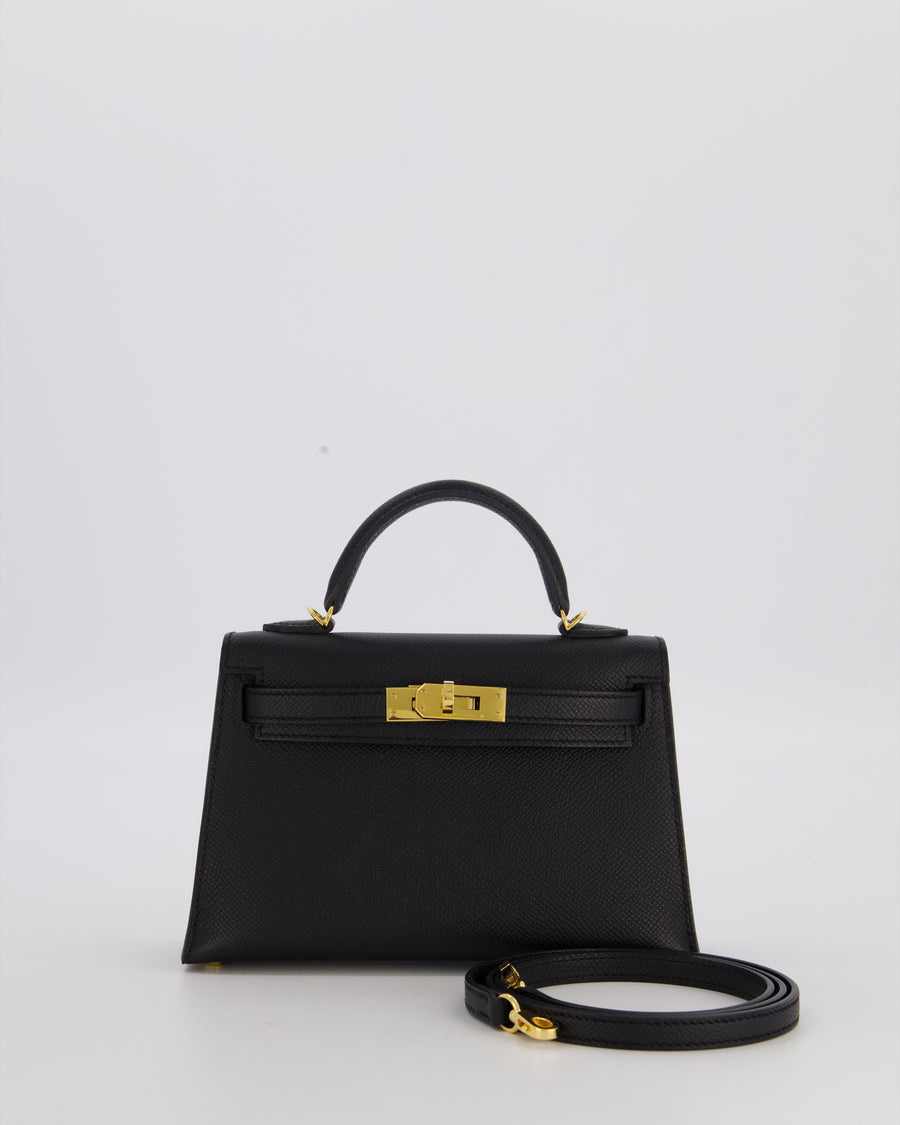 Hermès Mini Kelly II Sellier Bag Black Epsom Leather with Gold Hardware