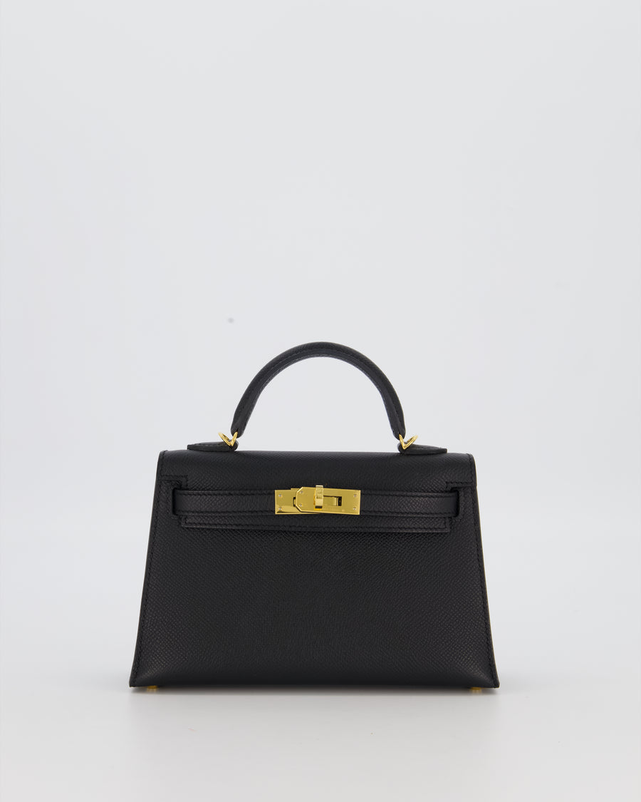 Hermès Mini Kelly II Sellier Bag Black Epsom Leather with Gold Hardware