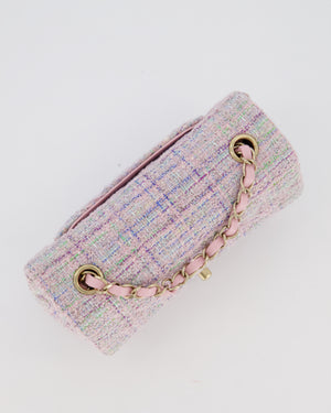 Chanel Lilac, Blue and Green Tweed Mini Rectangular Single Flap Bag with Gold Hardware