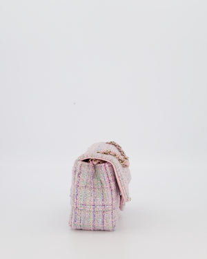 Chanel Lilac, Blue and Green Tweed Mini Rectangular Single Flap Bag with Gold Hardware