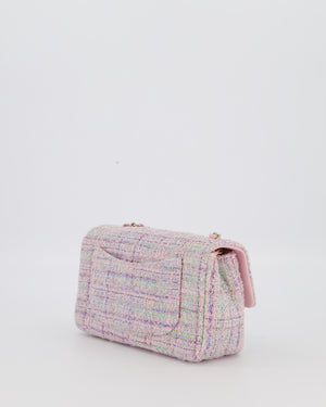 Chanel Lilac, Blue and Green Tweed Mini Rectangular Single Flap Bag with Gold Hardware