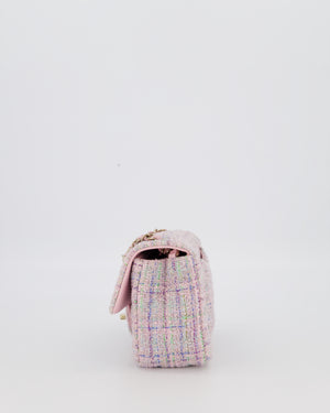 Chanel Lilac, Blue and Green Tweed Mini Rectangular Single Flap Bag with Gold Hardware