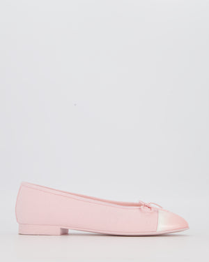 Chanel Pink Canvas Ballet Flats With White and Pink Tie and Die Patent Toe Size EU 37.5 (UK 4.5)