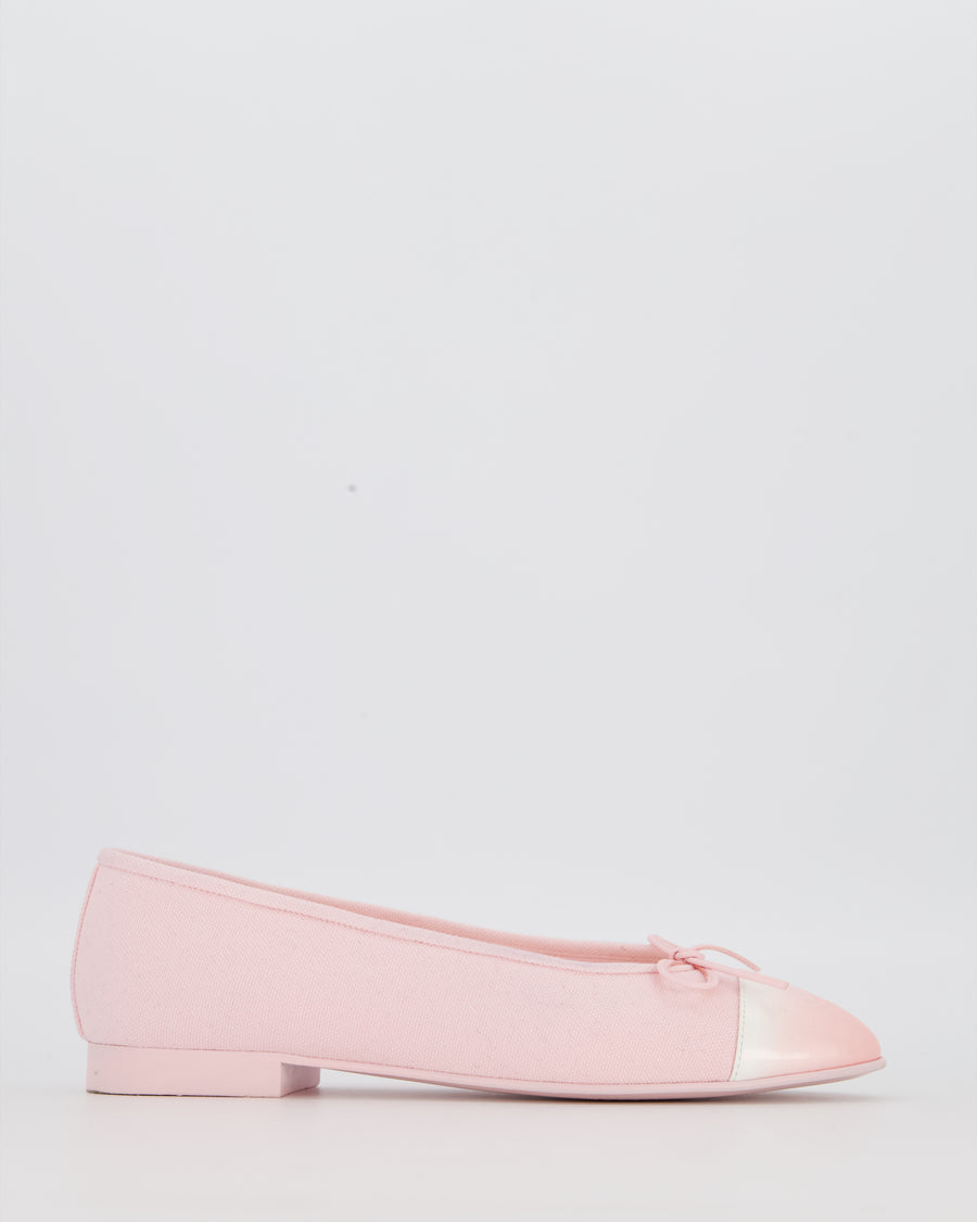 Chanel Pink Canvas Ballet Flats With White and Pink Tie and Die Patent Toe Size EU 37.5 (UK 4.5)