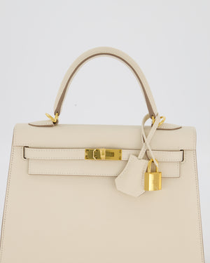 Hermès Kelly 25 Sellier Bag in Craie Epsom Leather and Gold Hardware