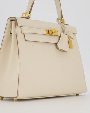 Hermès Kelly 25 Sellier Bag in Craie Epsom Leather and Gold Hardware
