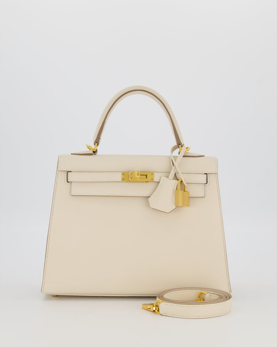 Hermès Kelly 25 Sellier Bag in Craie Epsom Leather and Gold Hardware
