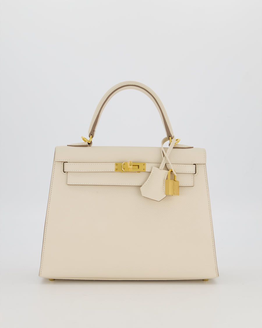 Hermès Kelly 25 Sellier Bag in Craie Epsom Leather and Gold Hardware