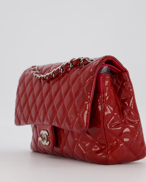 Chanel Medium Classic Double Flap Bag in Cherry Red Patent Leather With Silver Hardware