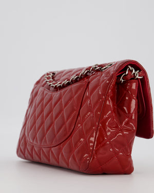 Chanel Medium Classic Double Flap Bag in Cherry Red Patent Leather With Silver Hardware