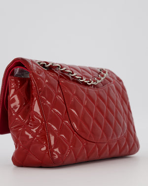 Chanel Medium Classic Double Flap Bag in Cherry Red Patent Leather With Silver Hardware