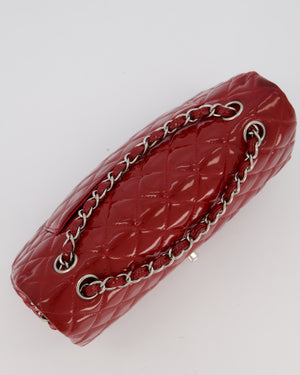 Chanel Medium Classic Double Flap Bag in Cherry Red Patent Leather With Silver Hardware