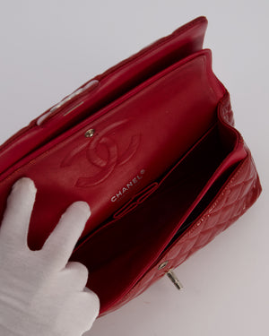 Chanel Medium Classic Double Flap Bag in Cherry Red Patent Leather With Silver Hardware