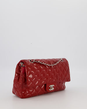 Chanel Medium Classic Double Flap Bag in Cherry Red Patent Leather With Silver Hardware