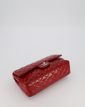 Chanel Medium Classic Double Flap Bag in Cherry Red Patent Leather With Silver Hardware