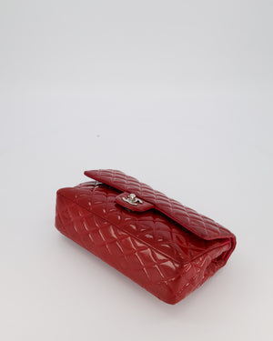Chanel Medium Classic Double Flap Bag in Cherry Red Patent Leather With Silver Hardware