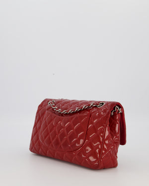 Chanel Medium Classic Double Flap Bag in Cherry Red Patent Leather With Silver Hardware
