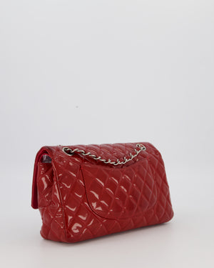 Chanel Medium Classic Double Flap Bag in Cherry Red Patent Leather With Silver Hardware