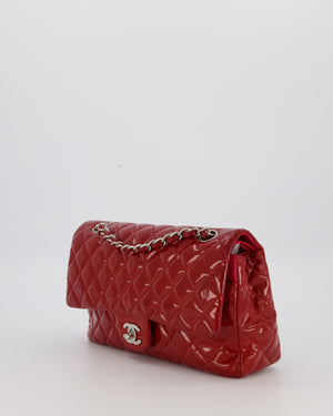Chanel Medium Classic Double Flap Bag in Cherry Red Patent Leather With Silver Hardware