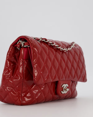 Chanel Medium Classic Double Flap Bag in Cherry Red Patent Leather With Silver Hardware