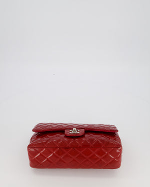 Chanel Medium Classic Double Flap Bag in Cherry Red Patent Leather With Silver Hardware