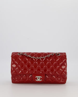 Chanel Medium Classic Double Flap Bag in Cherry Red Patent Leather With Silver Hardware