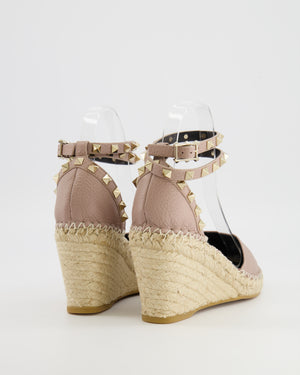 Valentino Beige Grained Leather Rockstud Wedge Espadrilles with Gold Stud Embellishments Size EU 37 RRP £690
