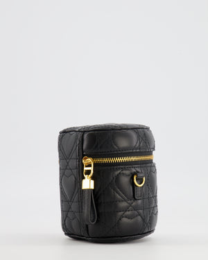 Christian Dior Dioramour Caro Heart Micro Vanity Bag in Black Quilted Lambskin Leather with Gold Hardware