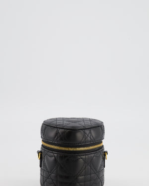 Christian Dior Dioramour Caro Heart Micro Vanity Bag in Black Quilted Lambskin Leather with Gold Hardware