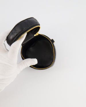 Christian Dior Dioramour Caro Heart Micro Vanity Bag in Black Quilted Lambskin Leather with Gold Hardware