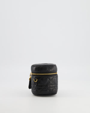 Christian Dior Dioramour Caro Heart Micro Vanity Bag in Black Quilted Lambskin Leather with Gold Hardware
