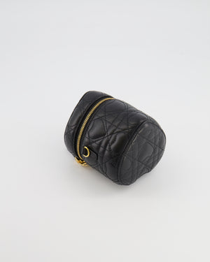 Christian Dior Dioramour Caro Heart Micro Vanity Bag in Black Quilted Lambskin Leather with Gold Hardware