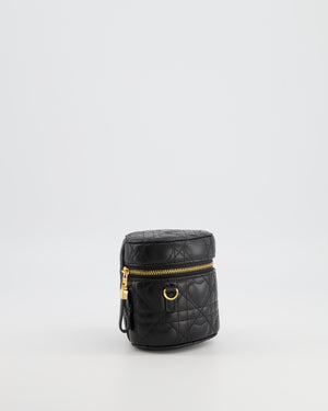 Christian Dior Dioramour Caro Heart Micro Vanity Bag in Black Quilted Lambskin Leather with Gold Hardware