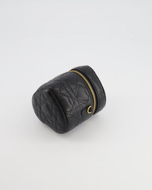 Christian Dior Dioramour Caro Heart Micro Vanity Bag in Black Quilted Lambskin Leather with Gold Hardware