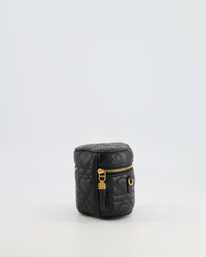 Christian Dior Dioramour Caro Heart Micro Vanity Bag in Black Quilted Lambskin Leather with Gold Hardware