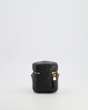 Christian Dior Dioramour Caro Heart Micro Vanity Bag in Black Quilted Lambskin Leather with Gold Hardware